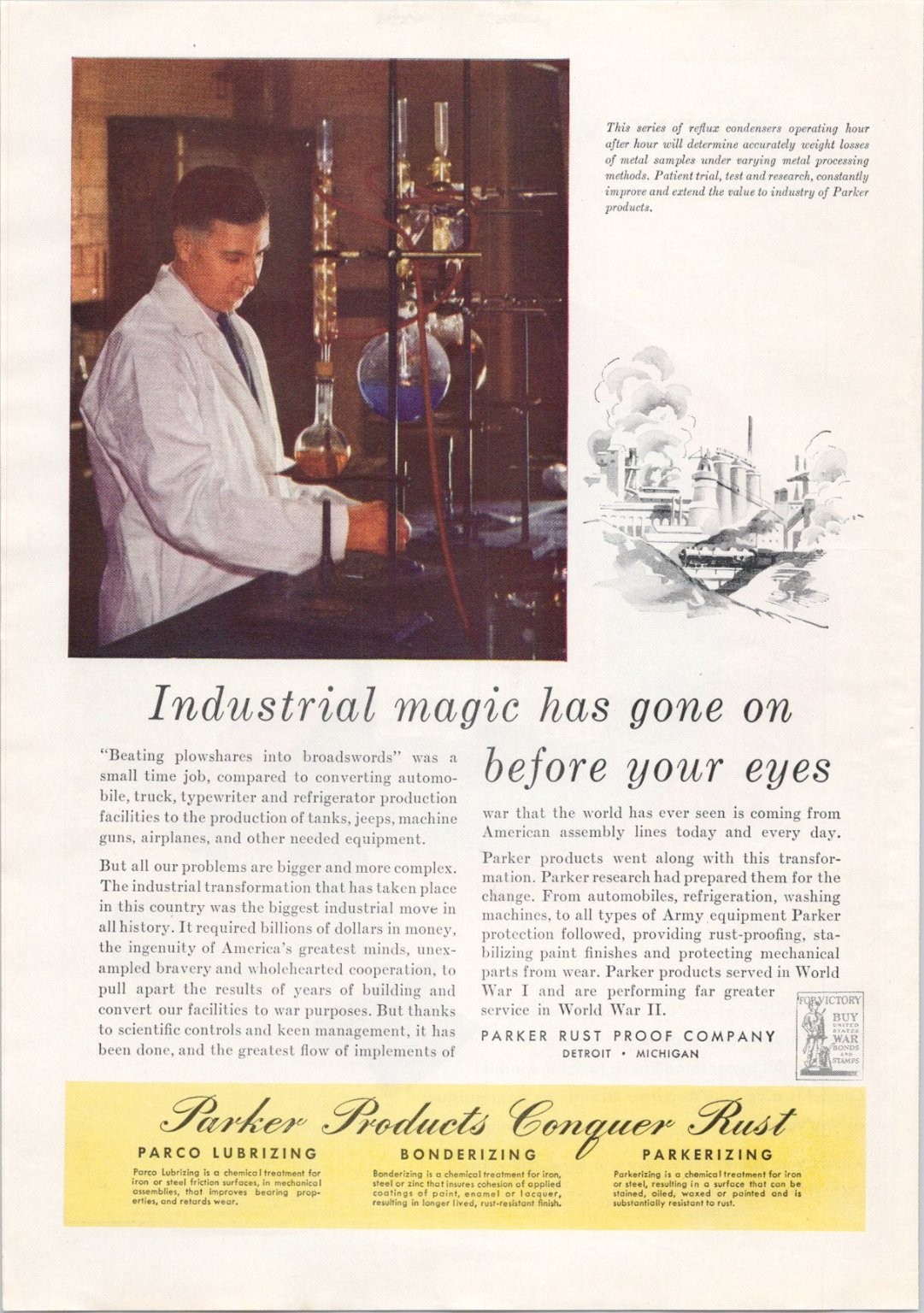 Parker Rust Proof Company 1943 Vintage Print Ad Industrial Magic WWII ...