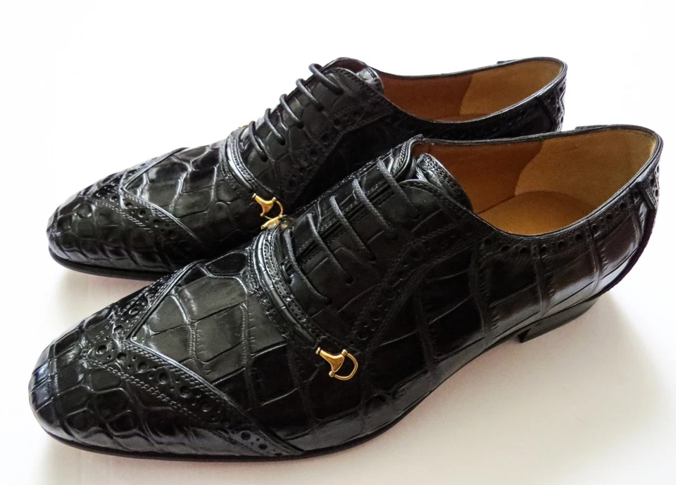 GUCCI Zapatos Oxford de Cuero de Cocodrilo Negro Talla 9.5 G 10 EE. UU. 43.5 Euro