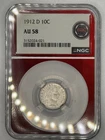 1912 D Barber Dime 10 cent NGC Au58 EDC Plug label