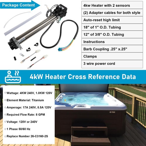 No-Fault Spa Heater for 1995+ Hot Spring/Watkins 4kW Titanium w/2 Sensors 73791 - Picture 4 of 13