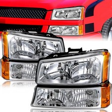 4pcs Chrome Headlights For 2003-2006 Chevy Silverado Avalanche Assembly Sets