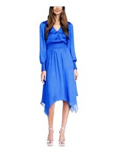 MICHAEL MICHAEL KORS Womens Blue Handkerchief Hem Pullover Midi Dress PXS