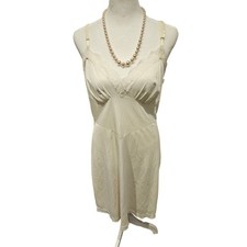 Vintage lorraine nylon ivory slip dress lace cami 36 medium large coquette