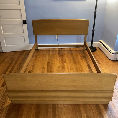 #ad Mid Century Modern Heywood Wakefield Double Bed Frame Wheat Finish Circa 1950 $700.00
