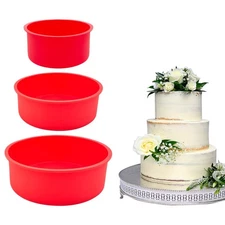 KWAGOCAR 3 Pieces Silicone Cake Pans Round Silicone Molds for Baking Quick Re...
