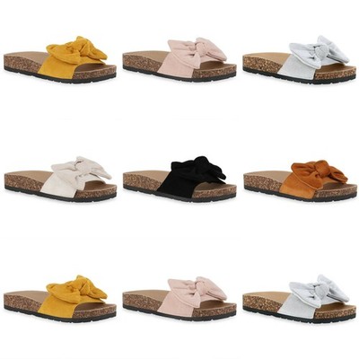 Damen Sandalen Pantoletten Schleifen Kork Optik Profi-Sohle Schuhe 901792 Mode