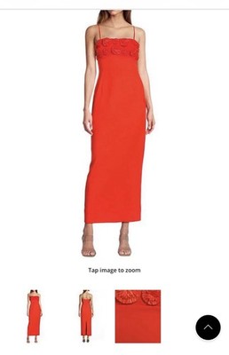 Antonio Melani Papaya Textured Linen Square Neck Midi Dress Size 8