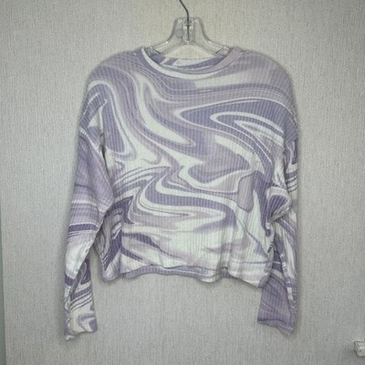 H&M Divided Pullover Sweatshirt Gr. Large lila weiß Batik Love Crop kastig