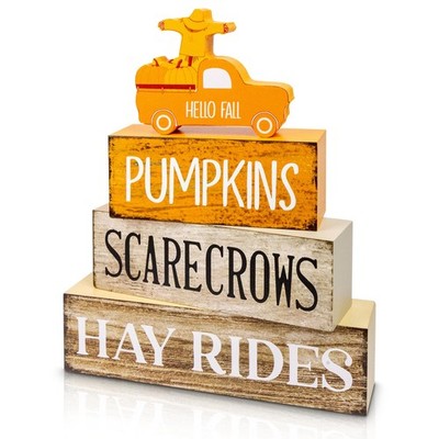 4 Pcs Fall Decor Wooden Tiered Tray Decor, Pumpkins Car Autumn Decorations Gi...