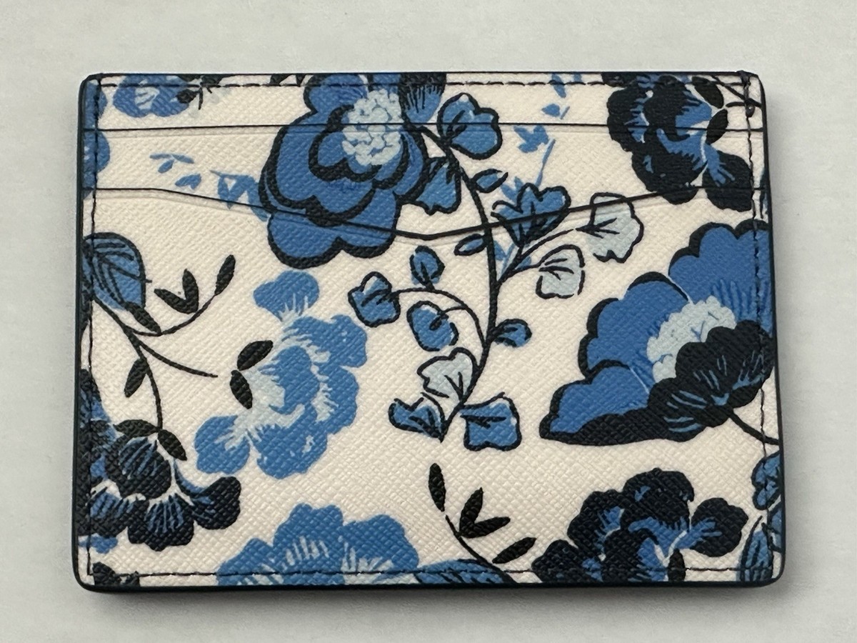 Kate Spade Madison Vase Blue Floral Small Slim Card Holder  Kate Spade Floral Card Holder with Blue and Yellow Accents main image 0