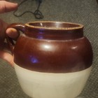 2 Qt Two-Tone Brown & Beige Ceramic Art Pottery Jug Pitcher w/ Handle Crown — photo 4