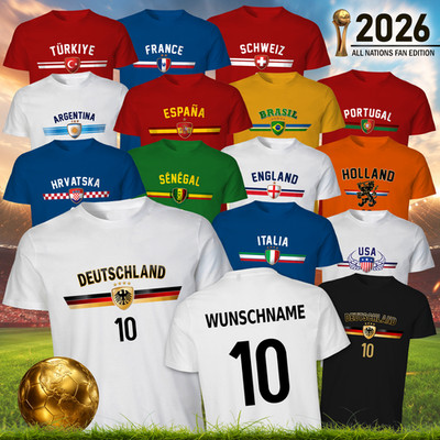Deutschland Trikot T-Shirt mit Wunsch Name WM Fußball 2026 alle Länder S-4XL