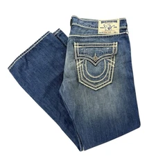 True Religion Mens Bootcut W/Flaps Mega T Size 40x34 BCXM Blue Stone Lake
