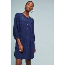 Anthropologie Dubois Embroidered Tunic Dress Navy Size 8 EUC