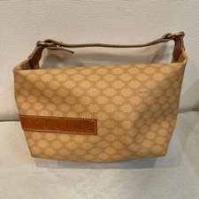 CELINE Macadam Vanity Pouch Handbag Brown PVC Leather Vintage Women