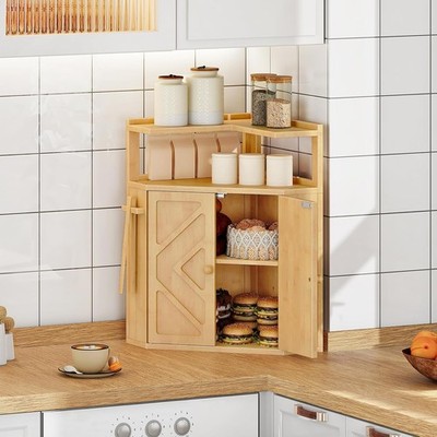Bamboo Bread Box Corner Bread Box for Kitchen Countertop 2-Tier Bread Container