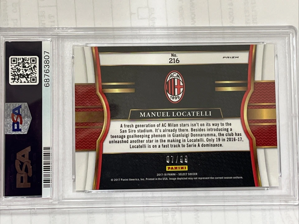PSA 10 2017-18 Panini Select Soccer FL белый Мануэль Локателли 7/99 AC Milan - Изображение 2 из 2