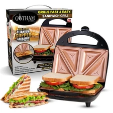 Gotham Steel Nonstick Panini Press Sandwich Maker, Black, 2 Sandwiches