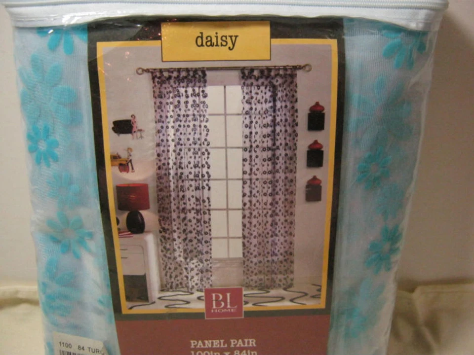 Nuevo Par PANEL VENTANA RED FLOCADO MARGARITA TURQUESA BL HOME ~ Dos (50x84) Nuevo en Paquete Foto 2 de 4