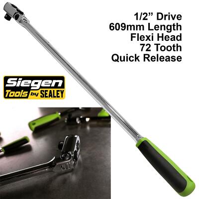 Siegen Ratchet Handle Socket Wrench 1/2'' Drive Flexi Head 72T Extra Long 609mm