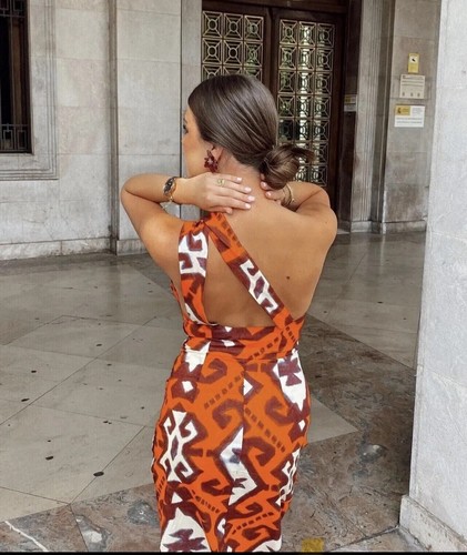 ZARA PRINTED DRESS WITH ASYMMETRIC HEM SIZE S REF 3515/355 ORANGE MILTICOLOUR