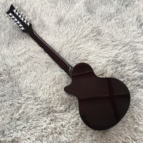 Custom Semi Hollow Body 12-strings Electric Guitar Brown Flower Inlay HH Pickups - Picture 3 of 10
