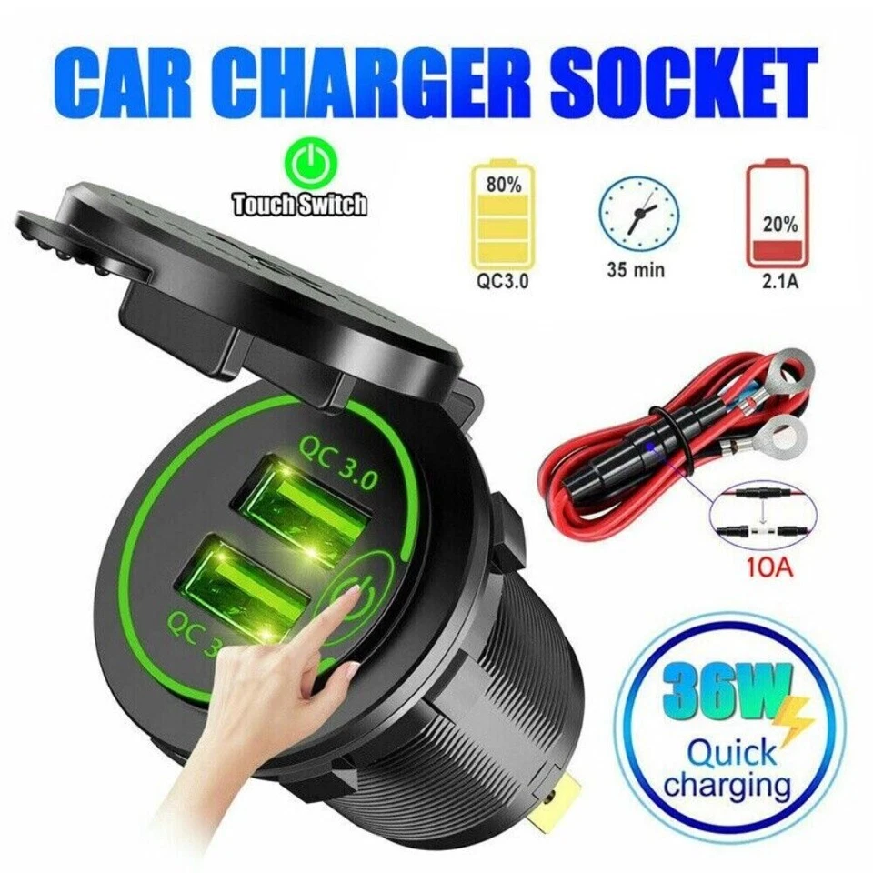 3/2/1PCS Dual USB QC 3.0 Fast Car Charger Socket Power Outlet For Boat RV Marine - Image 3 of 4