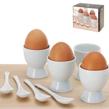 8-teiliges Keramik-Eierbecher-Set mit Eierl&ouml;ffel Fr&uuml;hst&uuml;cksei Ei Becher wei&szlig;