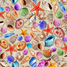 Fat Quarter - Sea World Shell-e-bration Beige Cotton Fabric