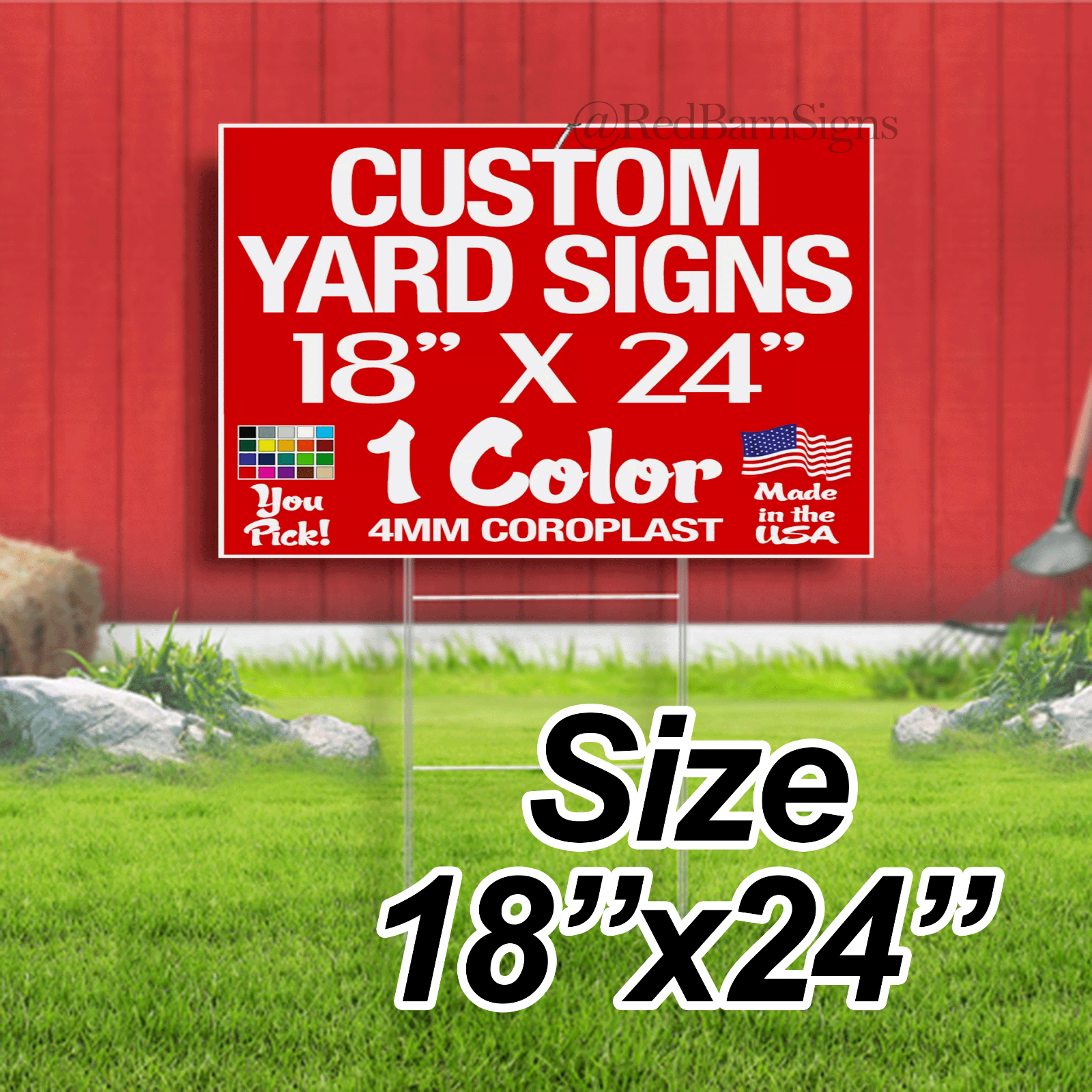 18x24 One Color Yard Signs Custom Single Sided (18