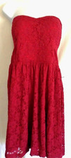 Windsor Strapless Smocked Dress Women L Burgundy Red Cut-Out Bow Back Eyelet