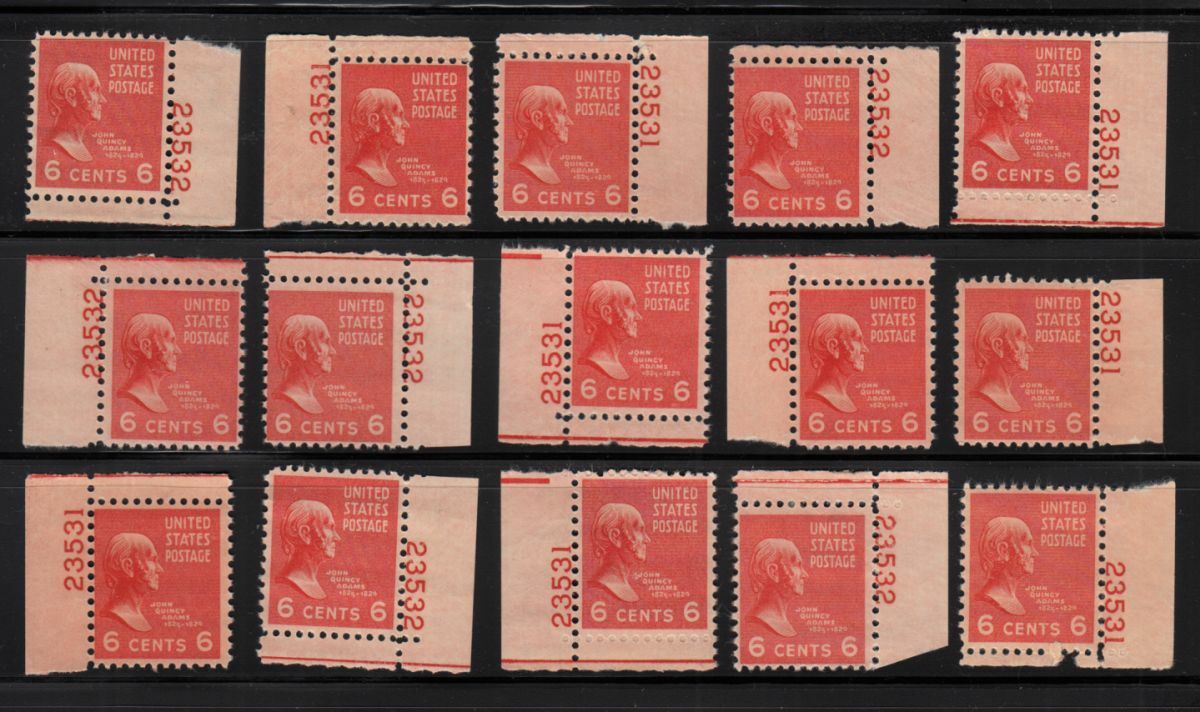 1938 PREXY Adams Sc 811 6c MNH 235xx eye plate numbers lot of 15