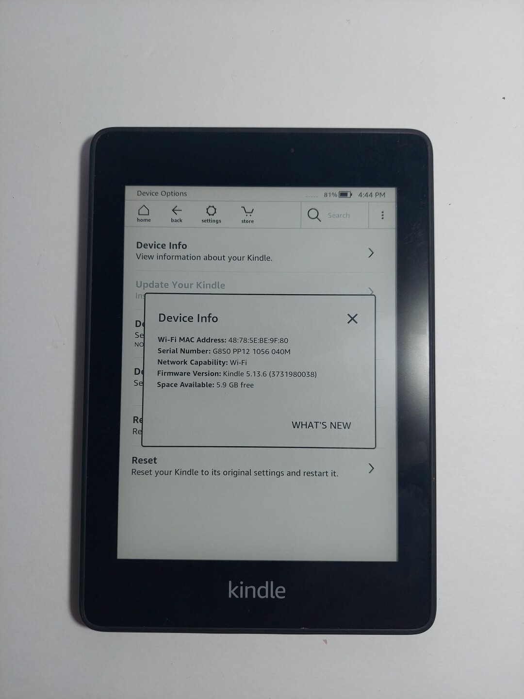 Amazon Kindle Paperwhite 10th Generation PQ94WIF WiFi Black 8gb