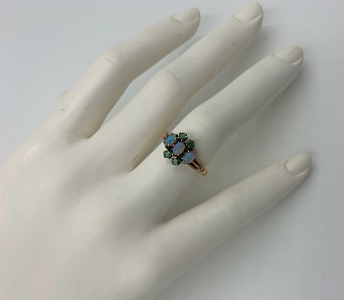 Victorian Opal Emerald Ring Gold Antique Wedding Engagement Stacking Ring - Picture 8 of 12