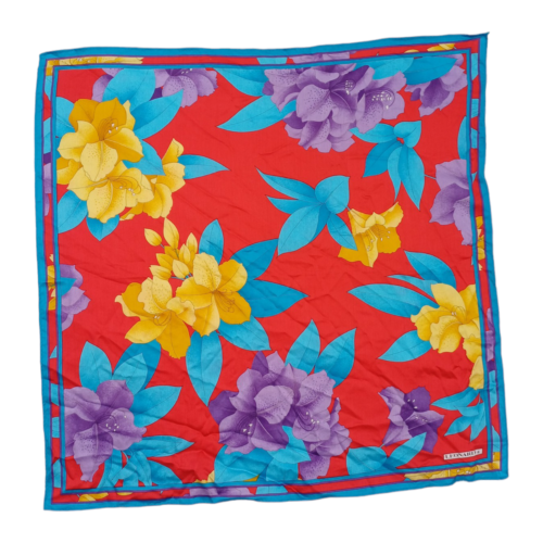 Leonard 🖤 Floral Silk Scarf France, Large Red with Blue & Yellow Flowers - Picture 1 of 1