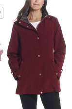 Gallary Water Resistant Zip Front Rain Jacket Merlot