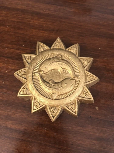 Vintage Pisces Zodiac Wall Hang Sun Sign Golden Astrology Antique Hippie Zen 60s