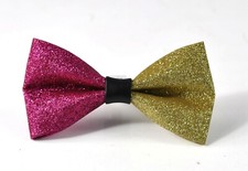 Men Faux Leather Hot PInk  GOLD Stitching Shining Bow Tie Bowtie Xmas Party
