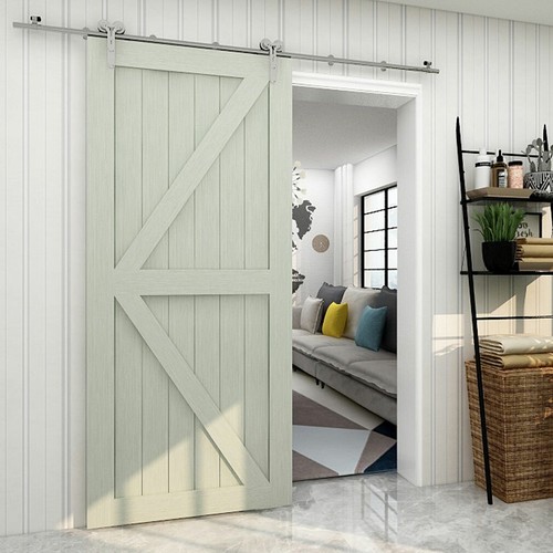 CCJH 4FT-16FT Stainless Steel Sliding Barn Door Hardware Kit Track Closet Roller - Picture 10 of 13