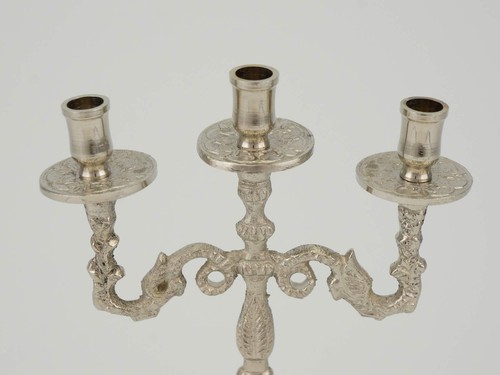 Silver Byzantine Three-Candle Holder - Orthodox Candelabra for 3 Candles - Picture 4 of 5