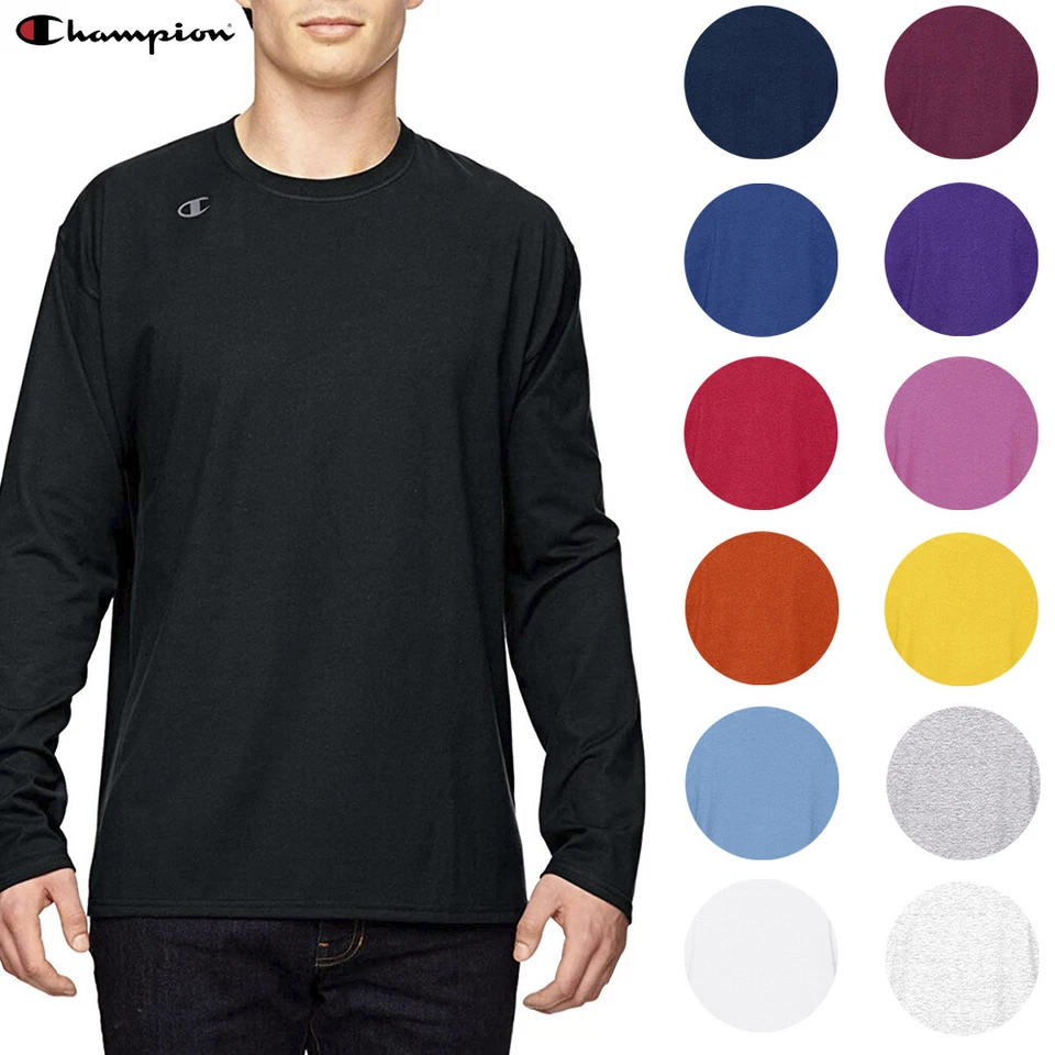 Camiseta Champion Para Hombre T390 Cuello Redondo Manga Larga Logo Protección UV