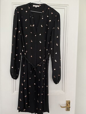 Printed Dress Metallic Leaf Shirt Dress Black And Gold Foil Print