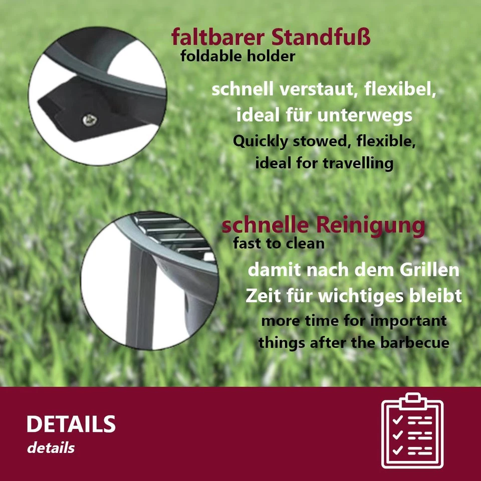 Campinggrill klappbar Holzkohlegrill tragbar – Mini Koffergrill Ø35cm Outdoor BB - Bild 4 von 4