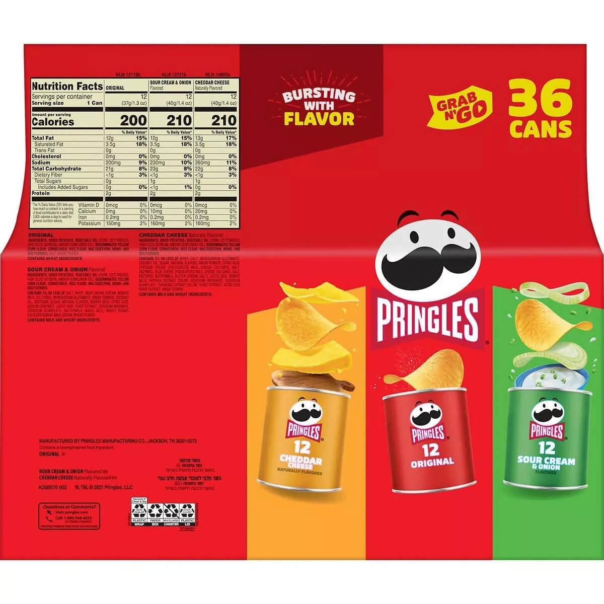 Pringles Grab & Go Potato Crisps, Variety Pack, 36 ct 