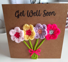 HANDMADE CROCHET FLOWERS GET WELL SOON CARD PASTEL SHADES *FREE POSTAGE*