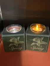 Set of 2 Spring Wooden Base and Glass Votive Holder Candle not included