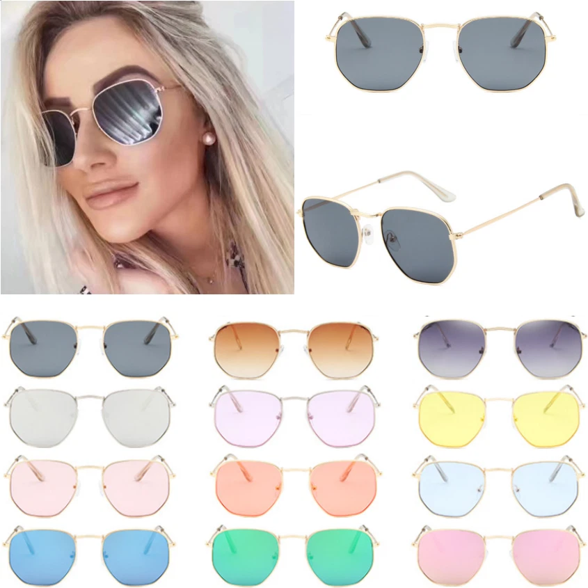 Hexagon Sunglasses Classic Women Men Hot Brand Vintage Gradient Mirror Eyewear