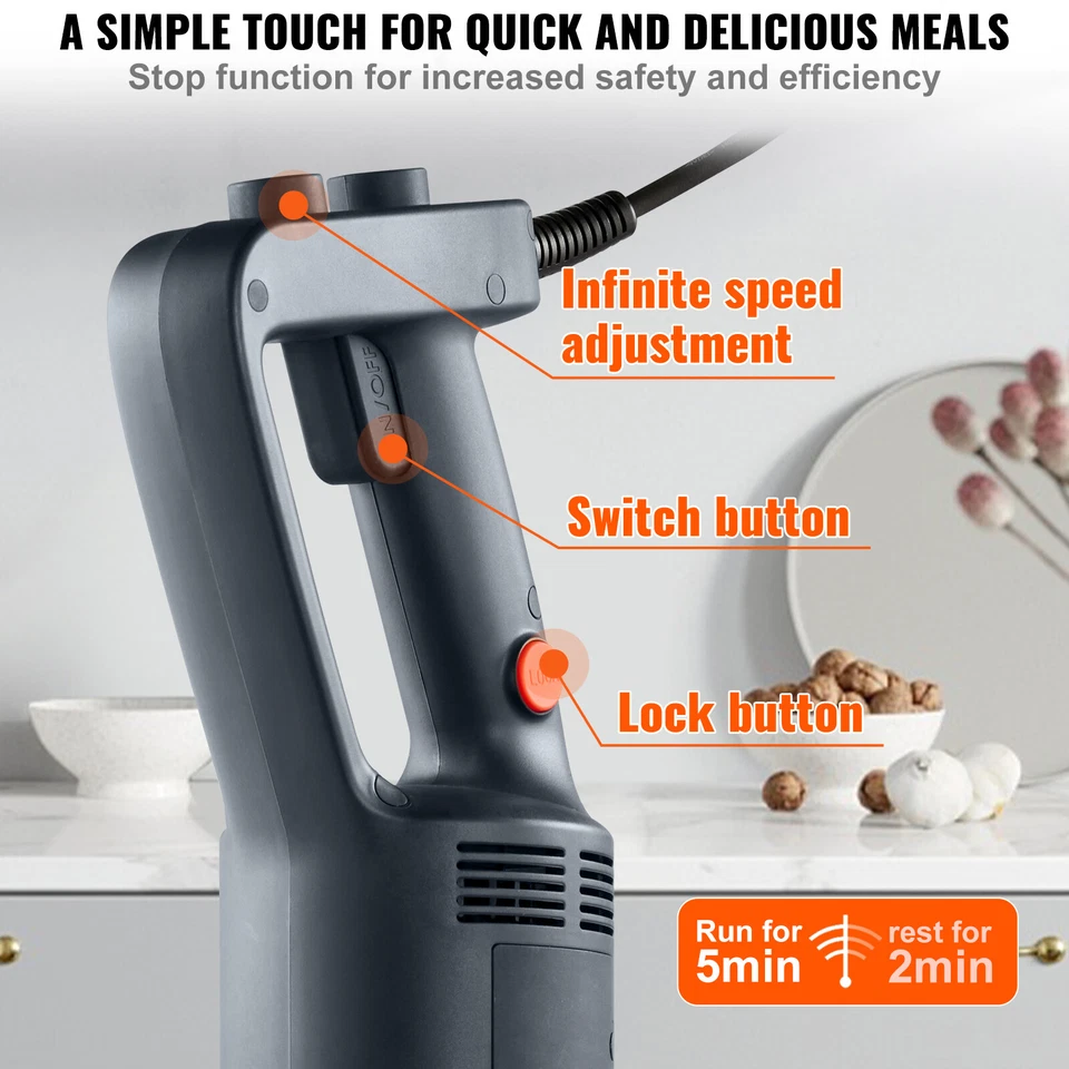 VEVOR Commercial Immersion Blender Heavy Duty Hand Mixer 750W Variable Speed - image 4 of 4
