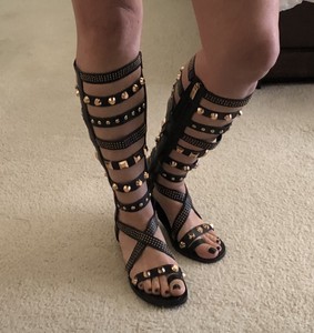 rose gold studded gladiator sandals
