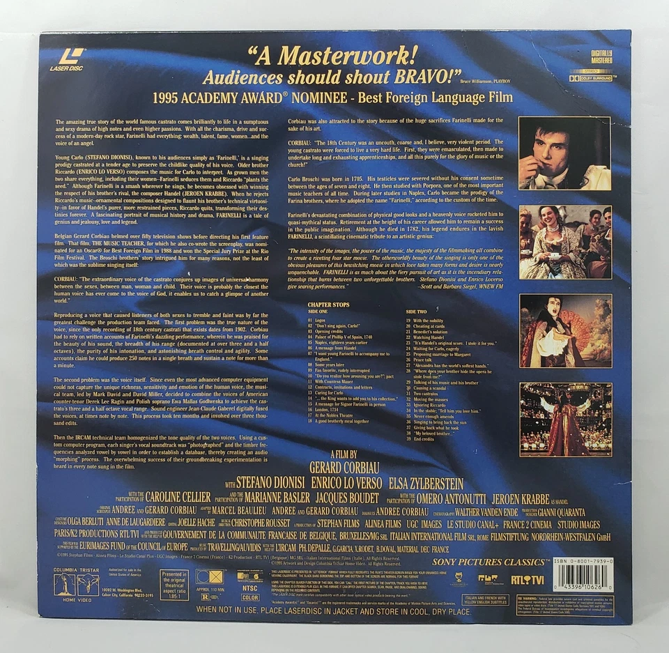 Farinelli (1994 Stefano Dionisi, Enrico Lo Verso, Elsa Zylberstein) [Laserdisc] - Image 2 of 2